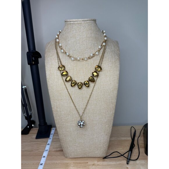 J.Crew Gold-Tone & Pearl Necklace Set W/ Rhinestones Multi-Strand Design  - 3 - Picture 10 of 10